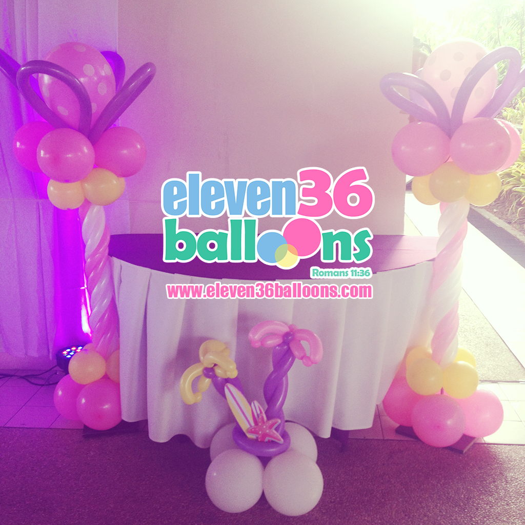 zaza_1st_birthday_summer_theme_party_balloon_pillars_eleven36_balloons_cebu
